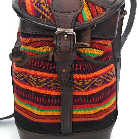 handmade Handbags - Mini Peruvian Wool and Leather Backpack.